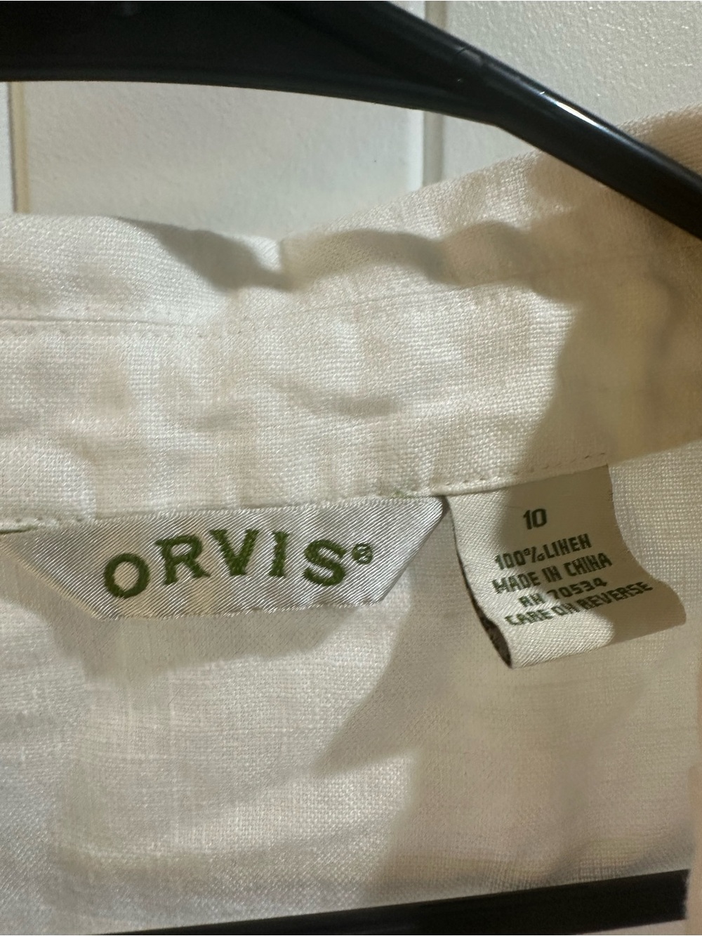 Orvis Women’s Size 10 White 100% Linen Peter Pan Collar Button Blouse - Picture 5 of 6